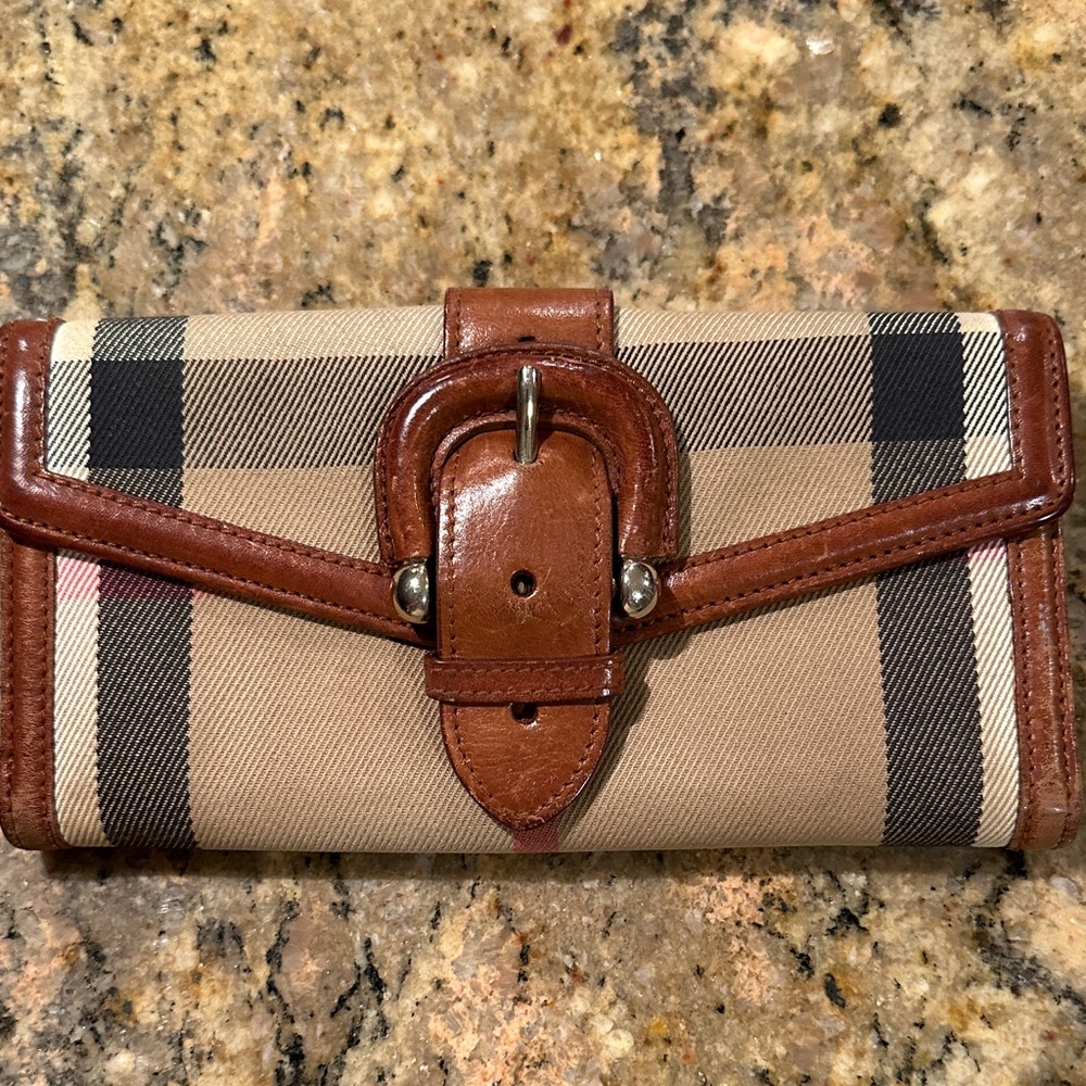 Burberry Beige and Brown Wallet with Buckle